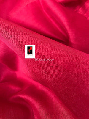 Red with white alpona motifs handwoven jamdani saree in matka silk - Tamal Boutique