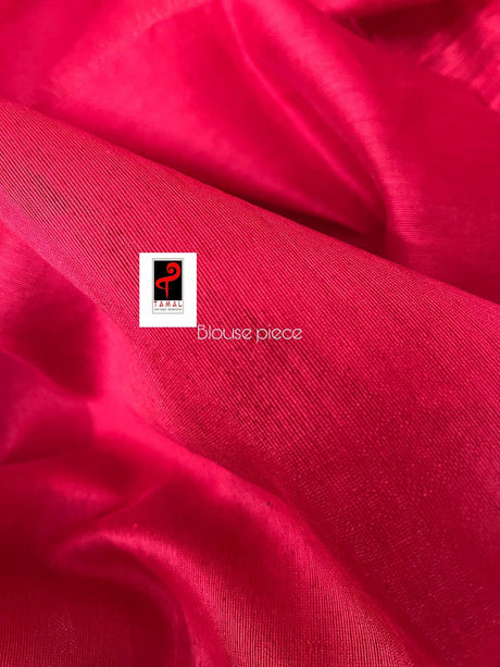 Red with white alpona motifs handwoven jamdani saree in matka silk - Tamal Boutique