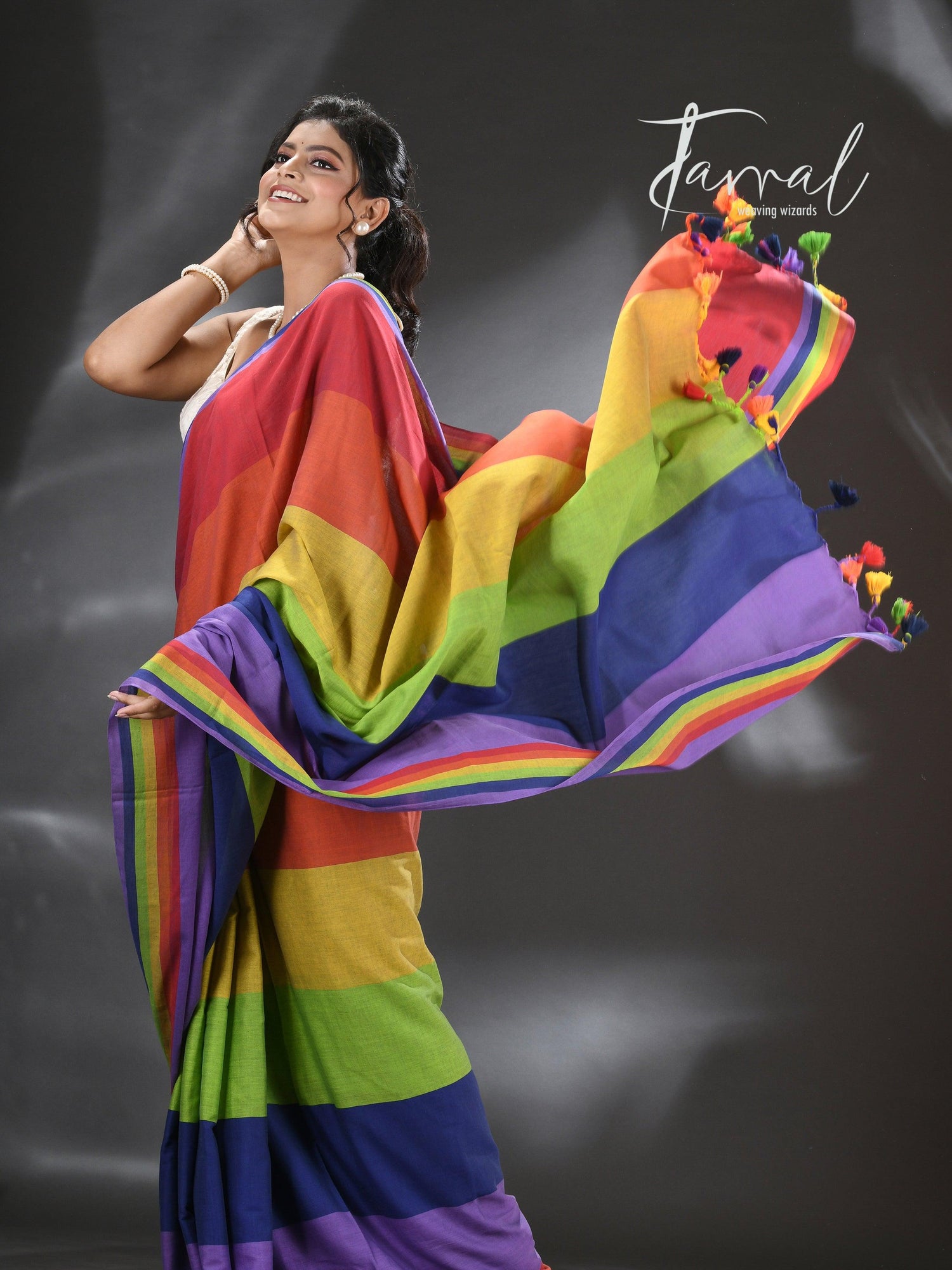 Red with multicolour pure mul cotton handloom saree