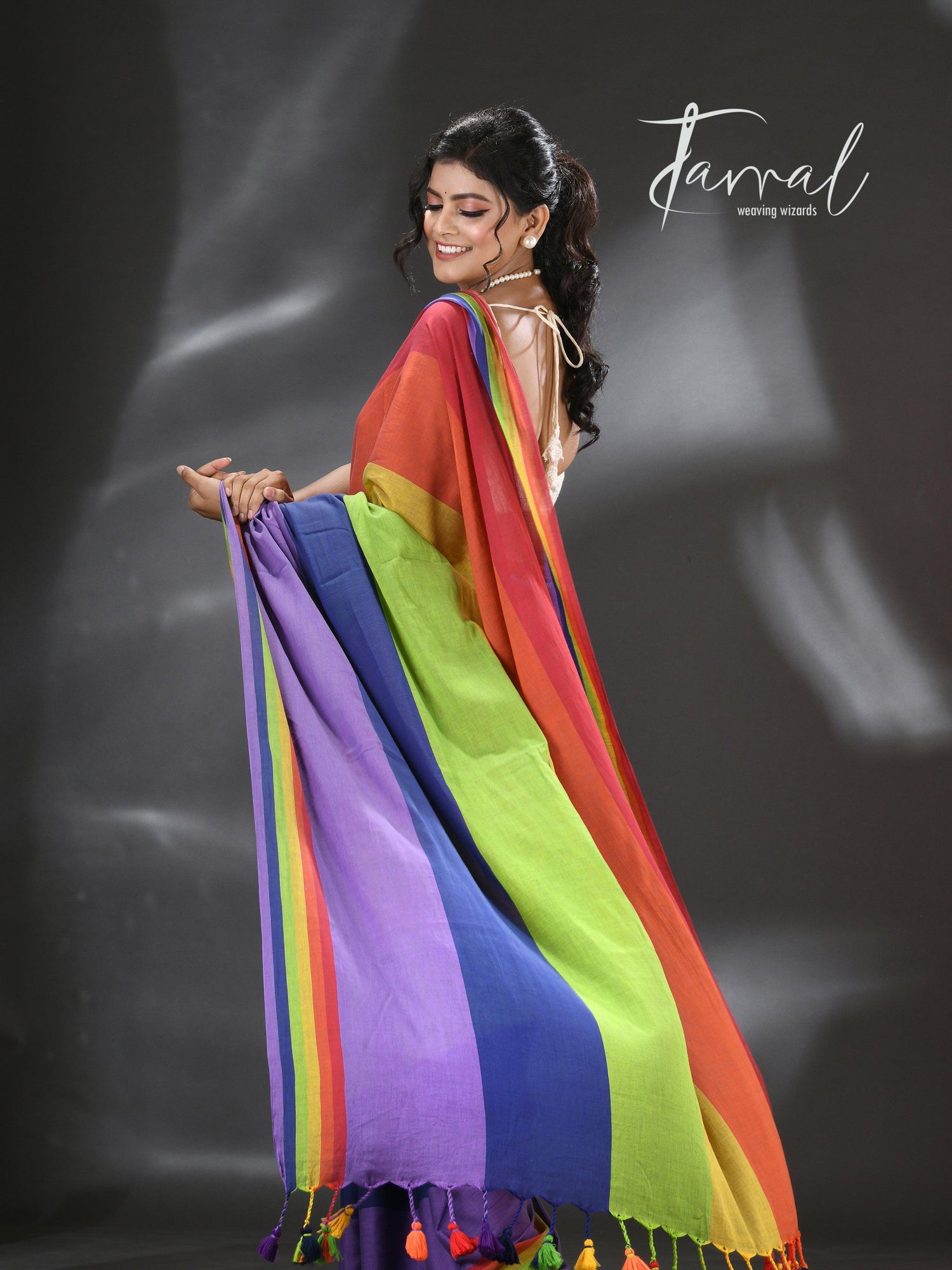 Red with multicolour pure mul cotton handloom saree