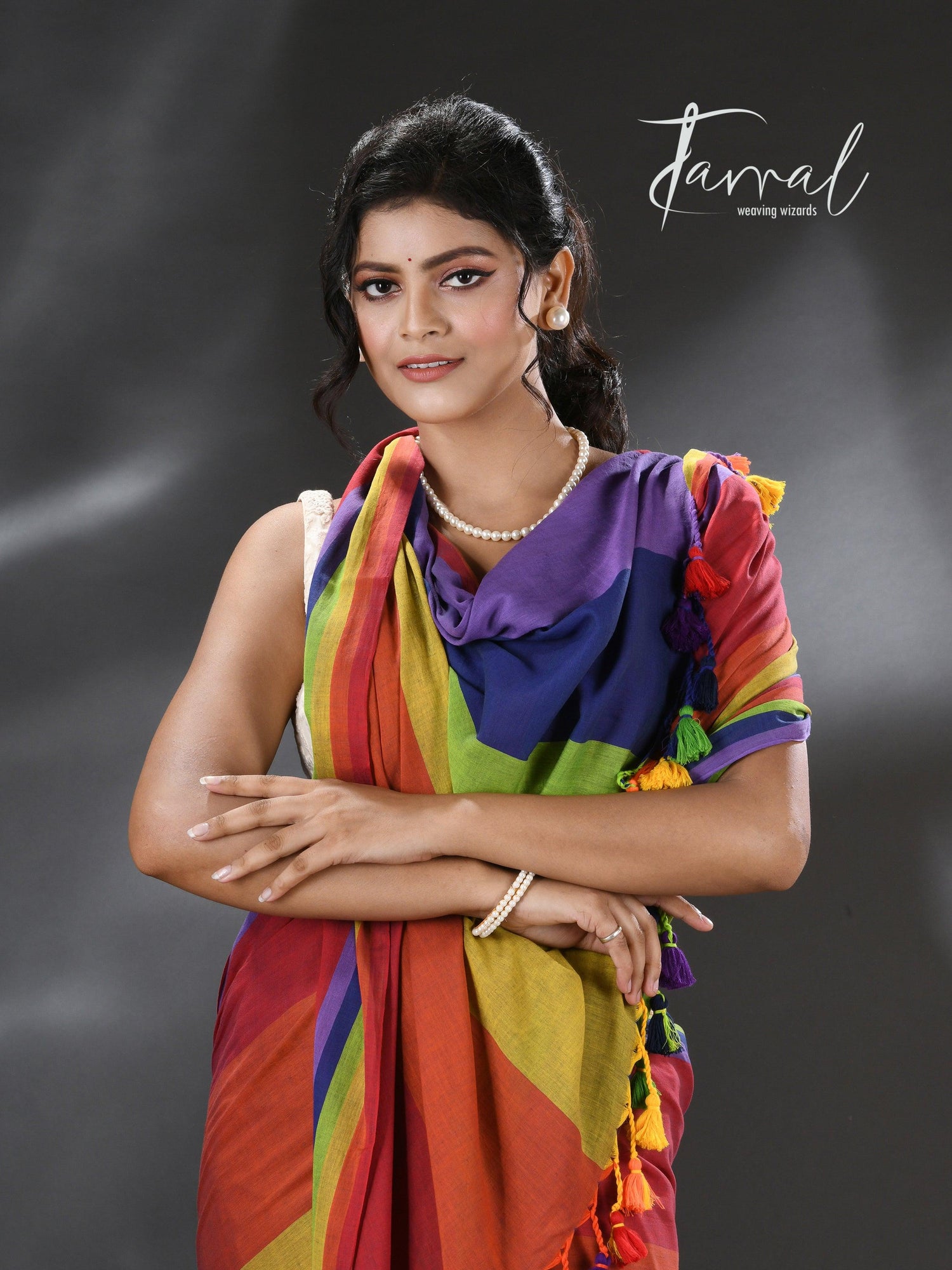 Red with multicolour pure mul cotton handloom saree