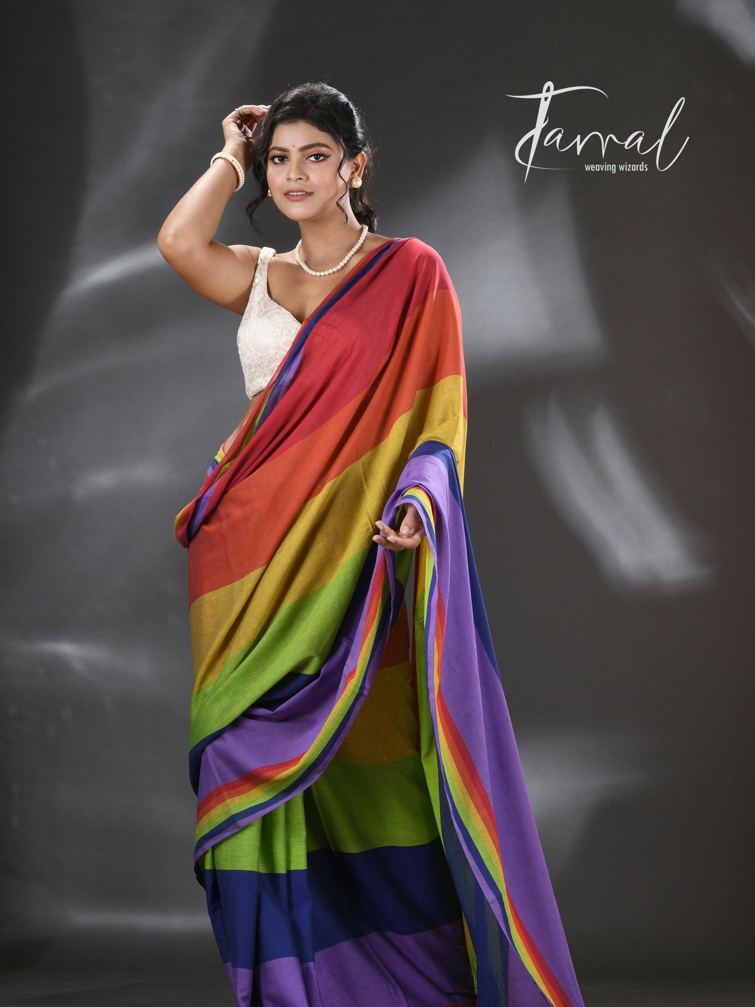 Red with multicolour pure mul cotton handloom saree