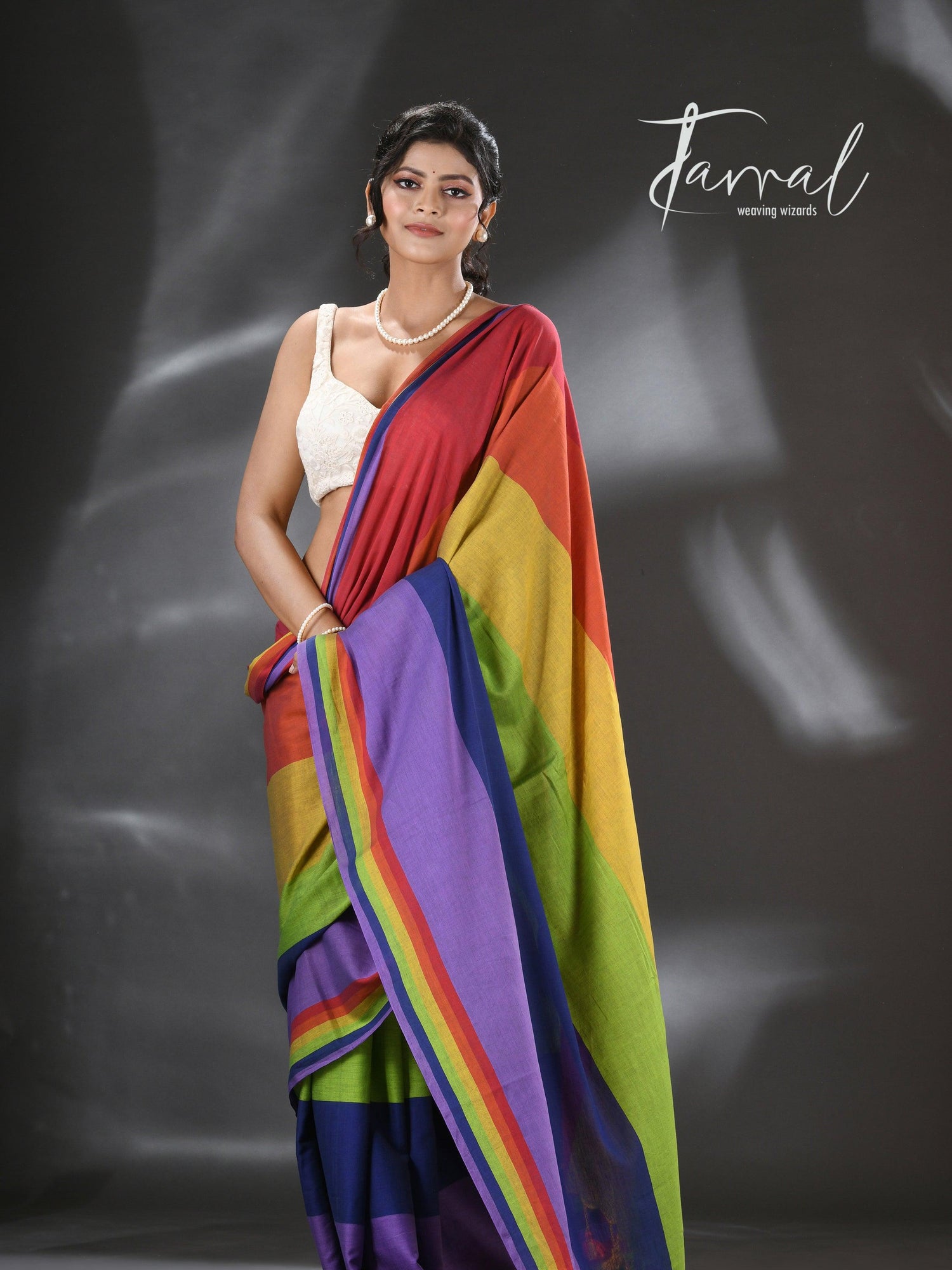 Red with multicolour pure mul cotton handloom saree