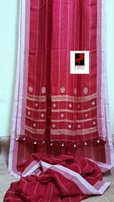 Red white white border line handwoven jamdani saree - Tamal Boutique