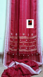Red white white border line handwoven jamdani saree - Tamal Boutique