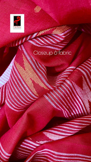 Red with white border pure cotton handwoven jamdani saree