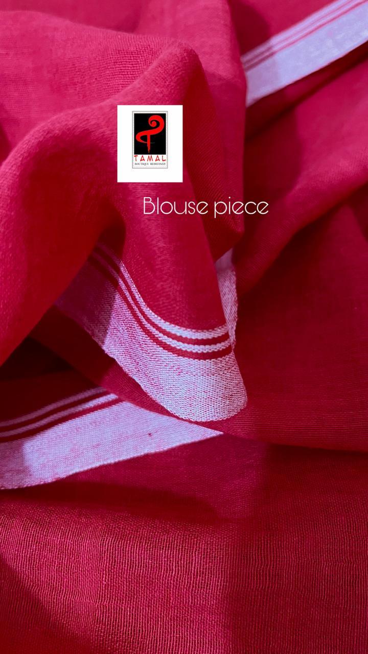 Red with white border pure cotton handwoven jamdani saree