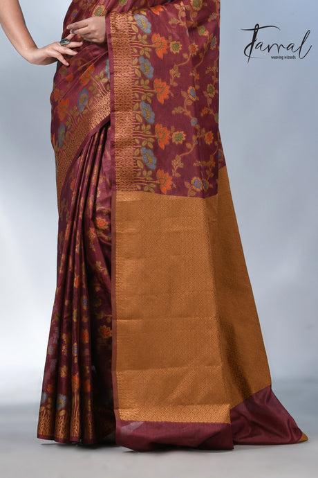 Reddish brown allover handloom tussar banarasi silk saree