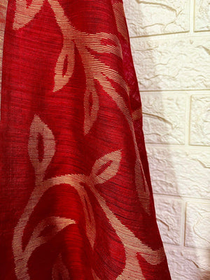 Red hot with golden zari border matka silk handwoven jamdani saree - Tamal Boutique