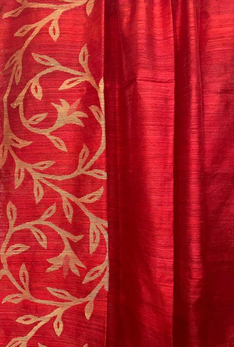 Red hot with golden zari border matka silk handwoven jamdani saree - Tamal Boutique