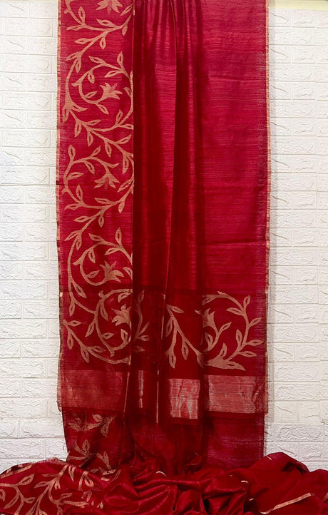 Red hot with golden zari border matka silk handwoven jamdani saree - Tamal Boutique
