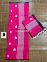 Rose pink with white colour palka dot cotton handwoven jamadani kurti & dupatta set - Tamal Boutique