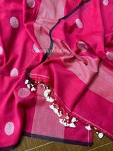 Rose pink with white colour palka dot cotton handwoven jamadani kurti & dupatta set - Tamal Boutique
