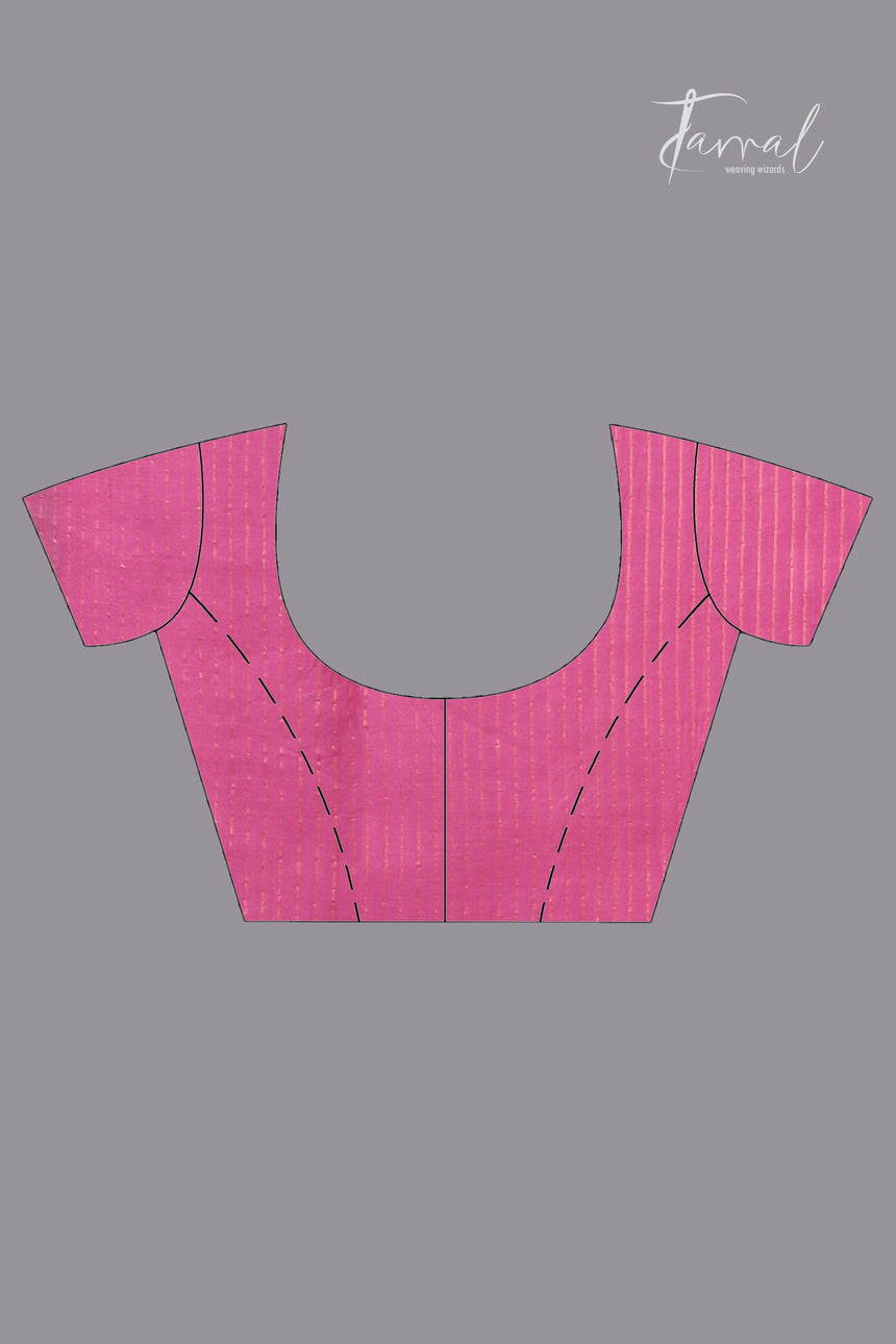 Rose pink with zari border traditional dhakai handwoven jamdani saree - Tamal Boutique
