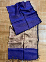 Royal blue zari linen handloom saree - Tamal Boutique