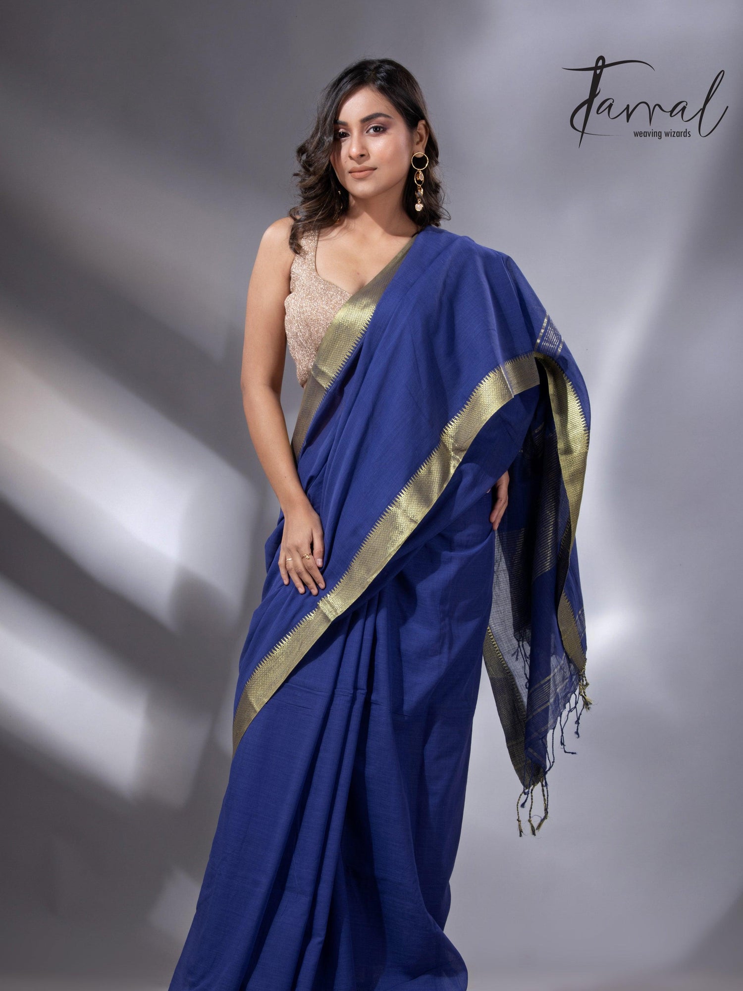 Royal blue colour mangalgiri design pure cotton handloom saree