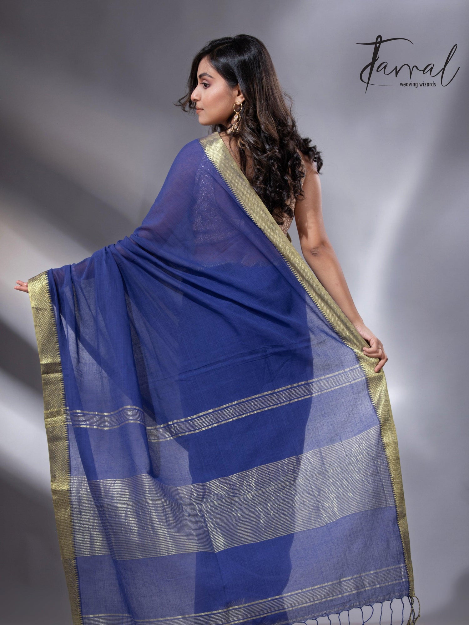Royal blue colour mangalgiri design pure cotton handloom saree