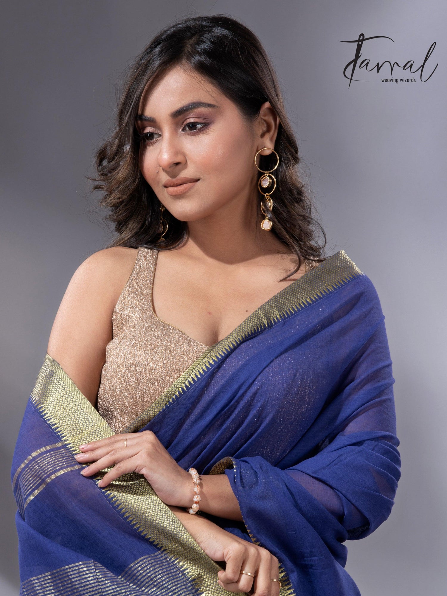 Royal blue colour mangalgiri design pure cotton handloom saree