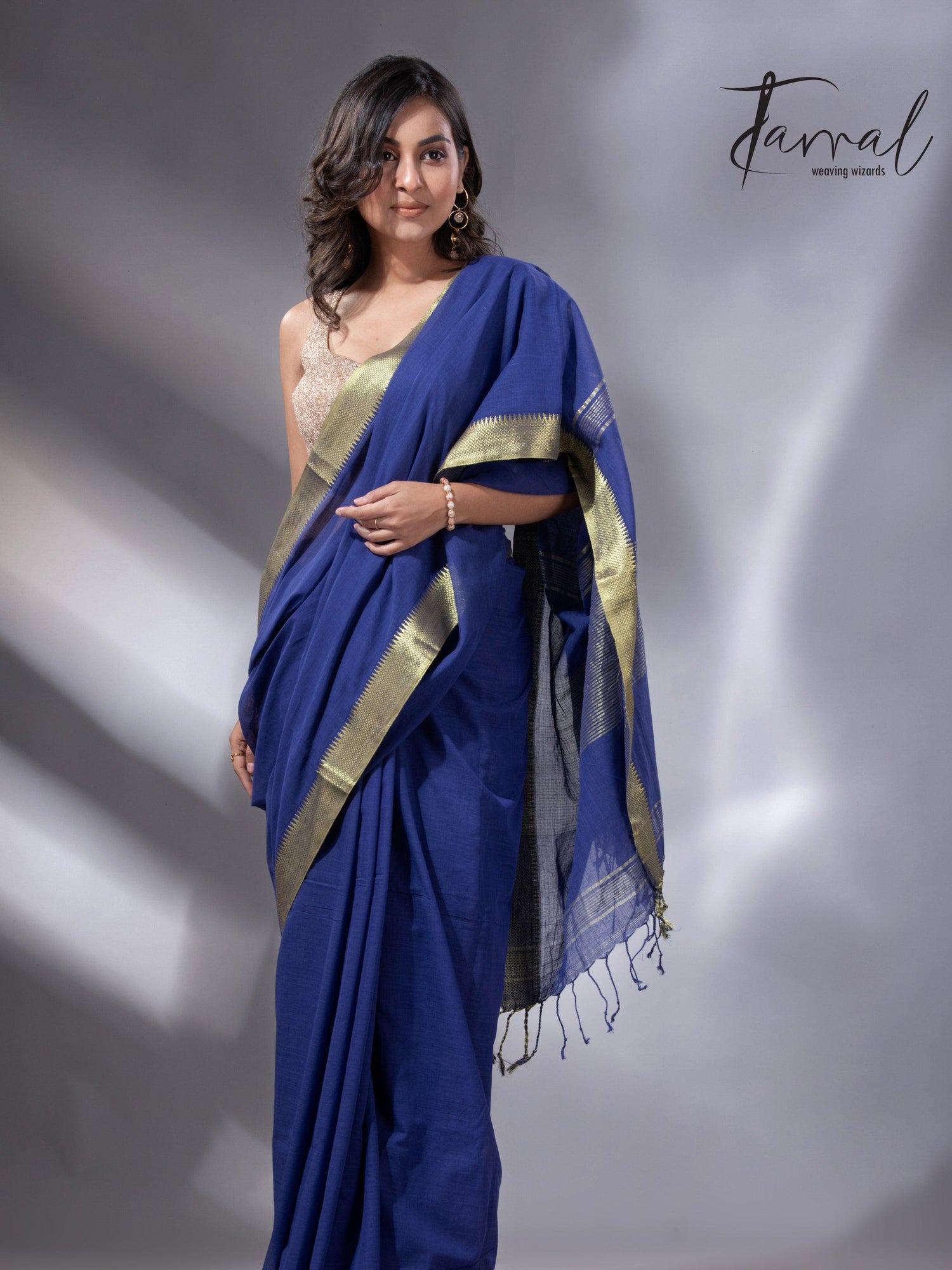 Royal blue colour mangalgiri design pure cotton handloom saree