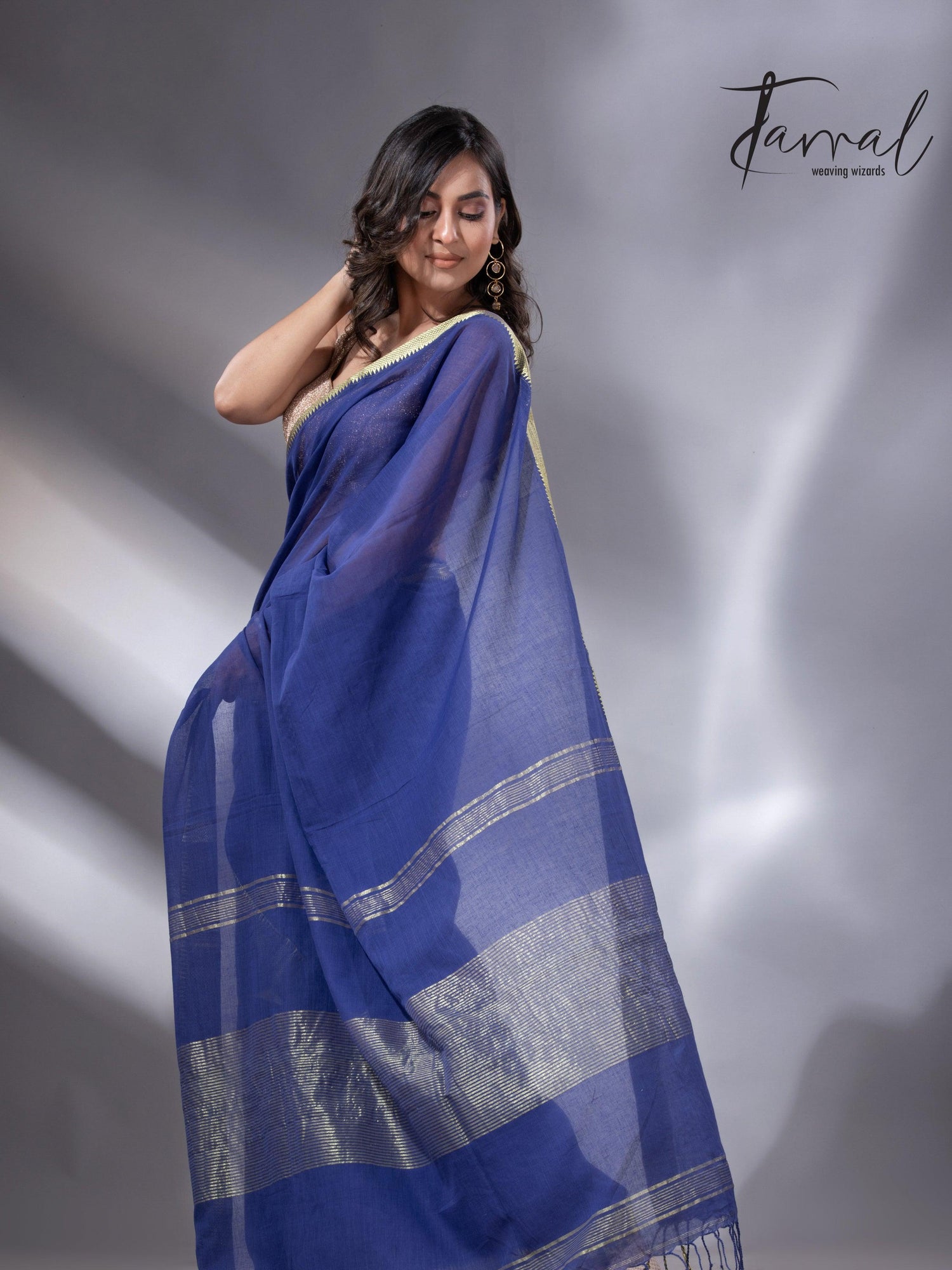 Royal blue colour mangalgiri design pure cotton handloom saree