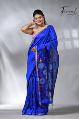 Royal blue with zari border matka silk handwoven jamdani saree