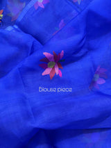 Royal blue with multi colour lotus motifs handwoven jamadani silk saree - Tamal Boutique
