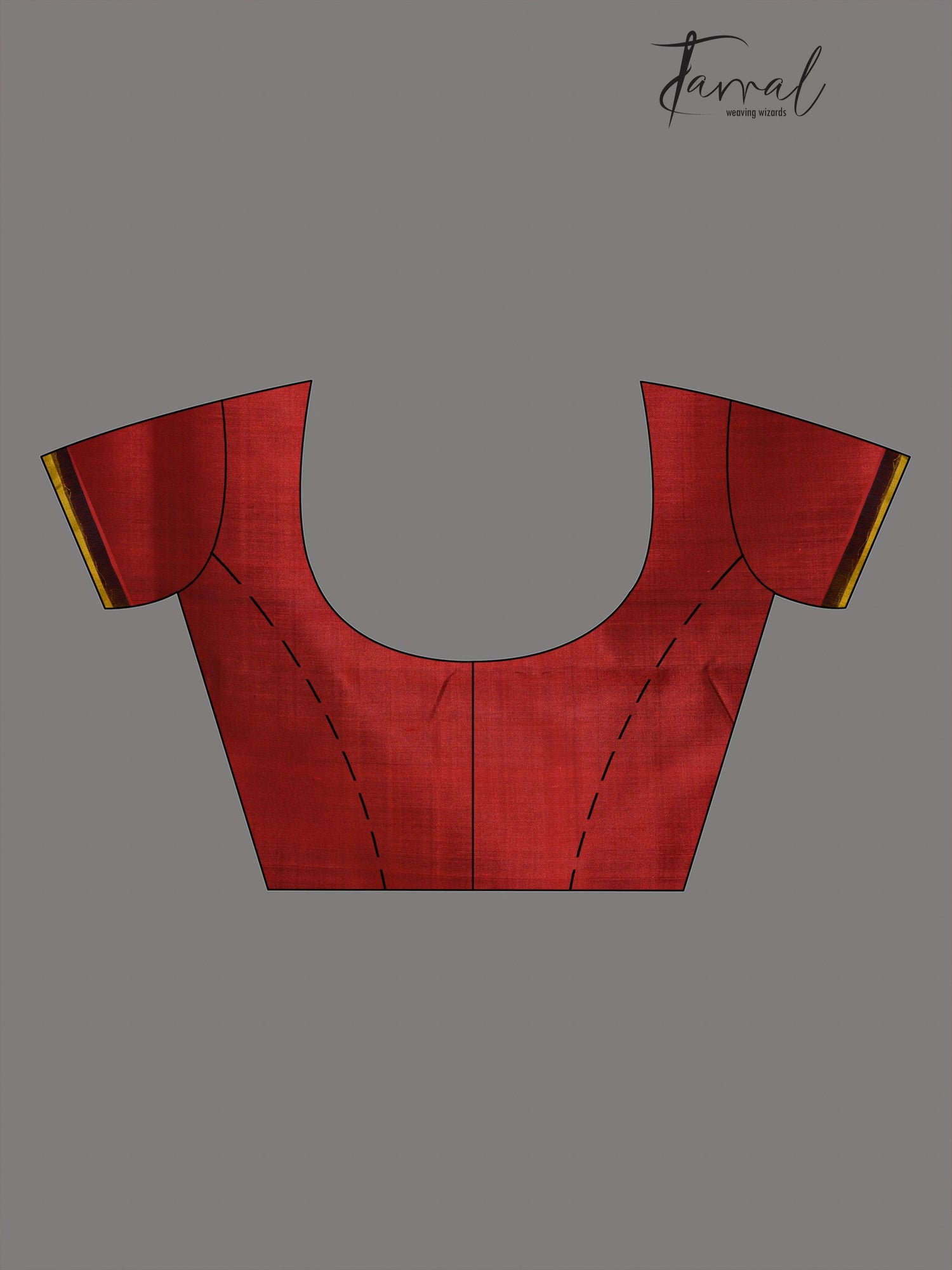 Ruby red with multi color pure katan silk patli pallu saree