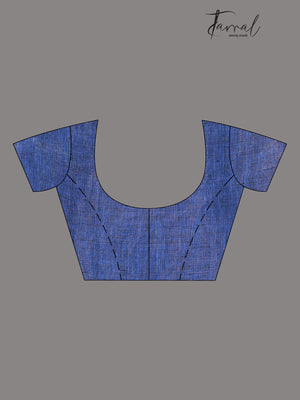 Blue colour Dhala zari linen handloom saree - Tamal Boutique
