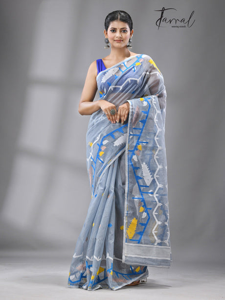 Meghdhara soft handloom dhakai jamdani saree - Tamal Boutique