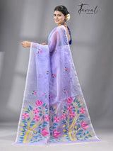 Periwinkle dreams muslin silk handwoven jamdani saree - Tamal Boutique