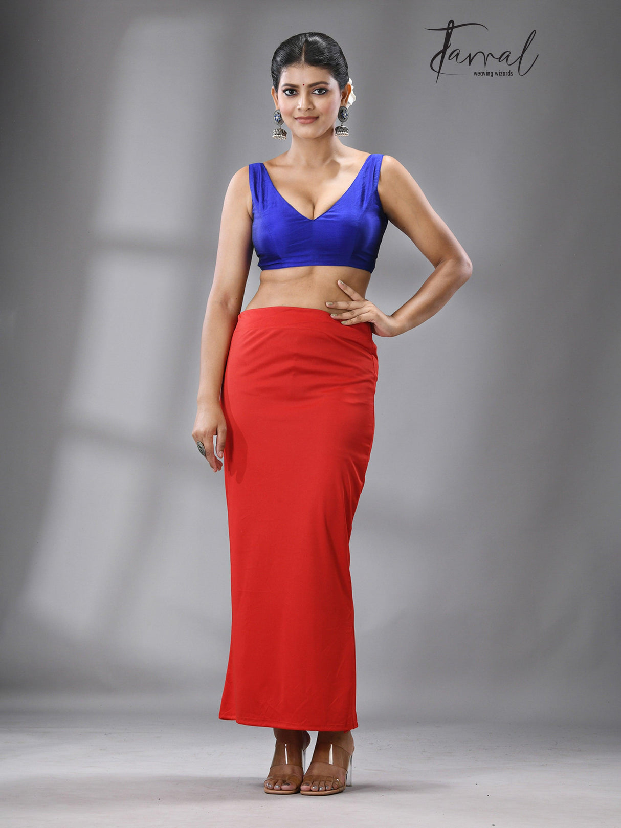 Carmine Red Fish Cutting Lycra Stretchable Free Size Petticoat - Tamal Boutique
