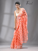 Light orange with white soft dhakai jamdani saree - Tamal Boutique