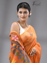 Periwinkle glow muslin silk handwoven jamdani saree - Tamal Boutique