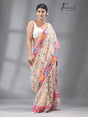 Off white with multi coloured soft handloom dhakai jamdani saree - Tamal Boutique
