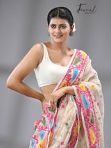 Off white with multi coloured soft handloom dhakai jamdani saree - Tamal Boutique