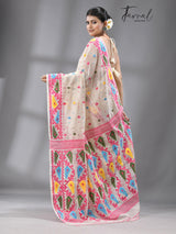 Off white with multi coloured soft handloom dhakai jamdani saree - Tamal Boutique