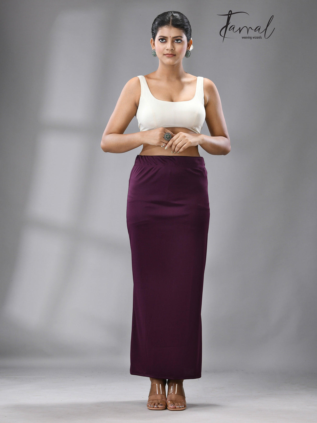 Plum colour Fish Cutting Lycra Stretchable Free Size Petticoat - Tamal Boutique