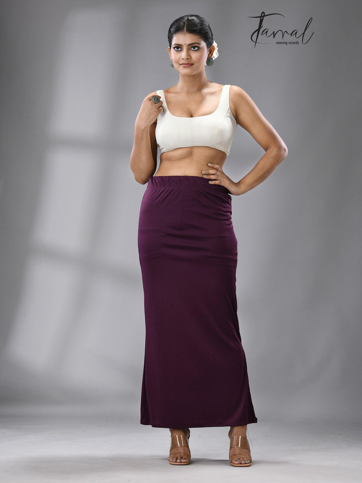 Plum colour Fish Cutting Lycra Stretchable Free Size Petticoat - Tamal Boutique