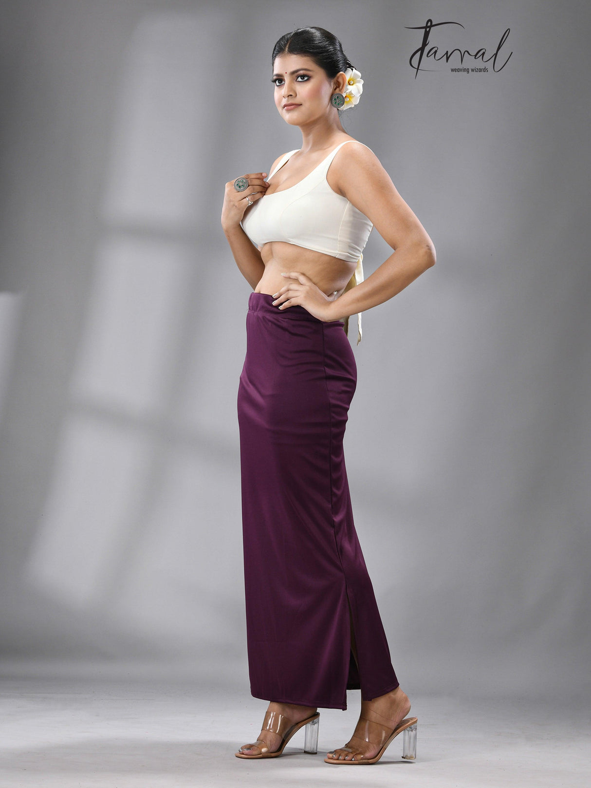 Plum colour Fish Cutting Lycra Stretchable Free Size Petticoat - Tamal Boutique