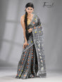 Ash with multi colour soft handloom dhakai jamdani saree - Tamal Boutique