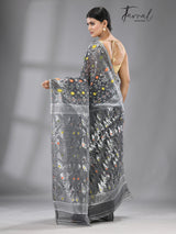 Ash with multi colour soft handloom dhakai jamdani saree - Tamal Boutique
