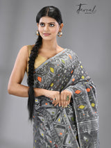 Ash with multi colour soft handloom dhakai jamdani saree - Tamal Boutique