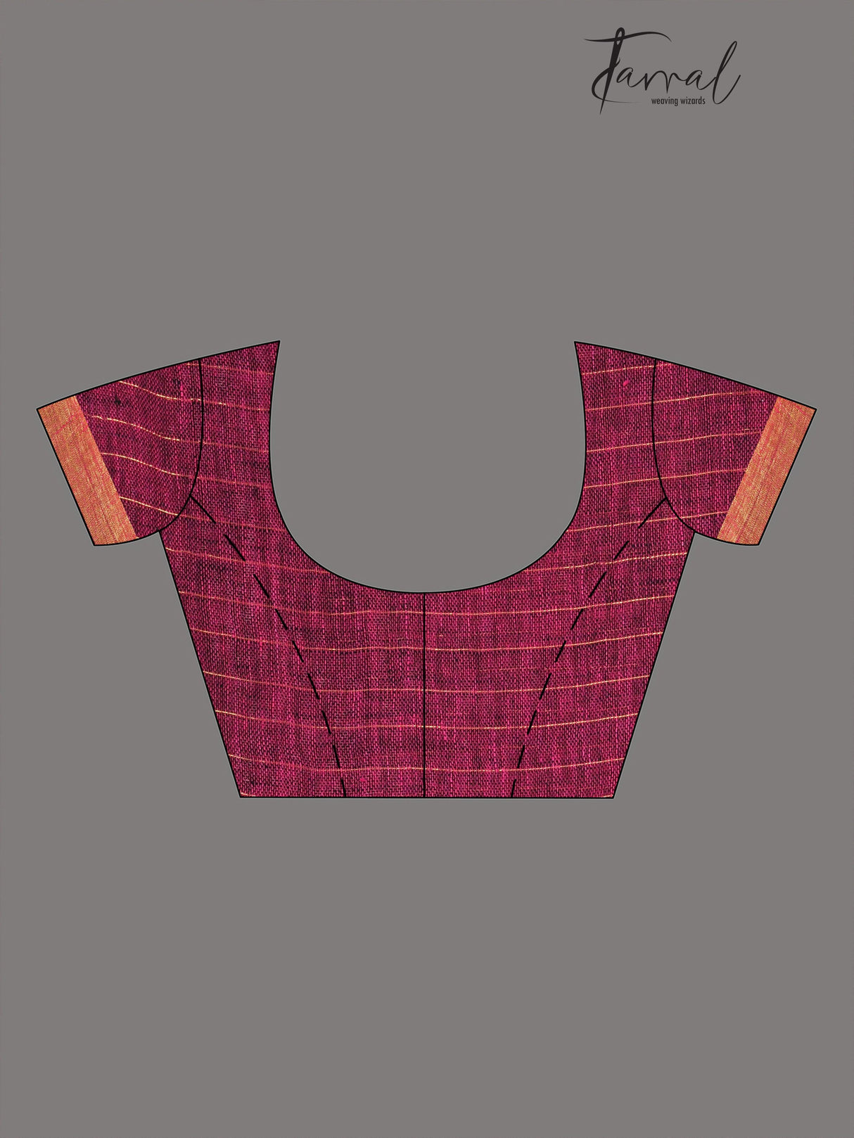 Magenta colour checks with zari border linen handloom jamdani saree - Tamal Boutique