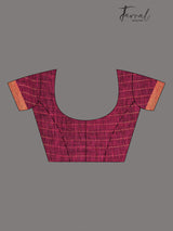 Magenta colour checks with zari border linen handloom jamdani saree - Tamal Boutique