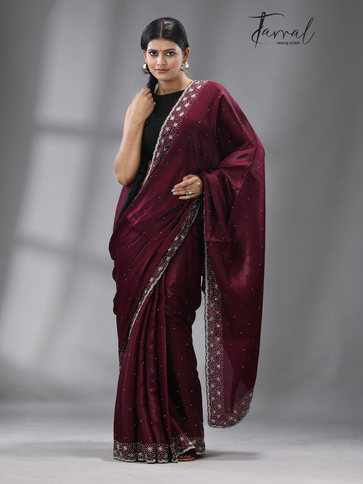 “Shahi Madhura”zardosi silk stone work saree - Tamal Boutique