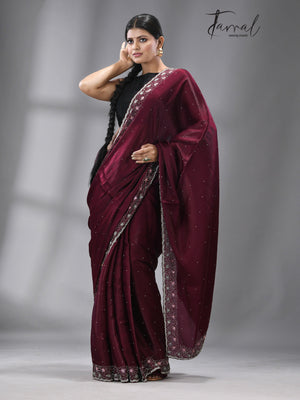 “Shahi Madhura”zardosi silk stone work saree - Tamal Boutique