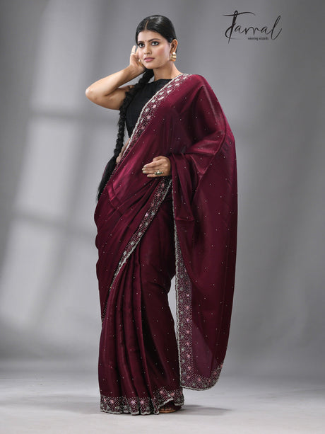 “Shahi Madhura”zardosi silk stone work saree - Tamal Boutique