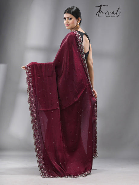“Shahi Madhura”zardosi silk stone work saree - Tamal Boutique