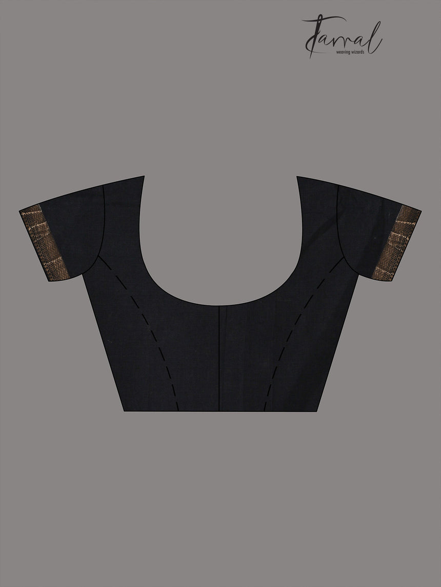 Black with golden zari Mangal Giri cotton handloom saree - Tamal Boutique