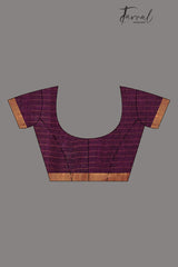 Deep magenta linen checks handloom jamdani saree - Tamal Boutique